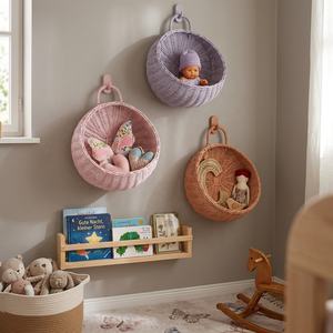 Woven Wall <b>Basket</b>, Faux Wicker <b>Egg</b> Shaped Hanging <b>Basket</b>, Colorful Nursery Organizer for Toys, Books & Plants - Product Image 4