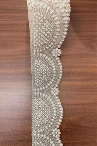 Royal Pearl Cluster Mirror Embellished Scallop Lace Border for Saree Lehenga <b>Kaftan</b> Blouse Wedding and Festive Clothing - Product Image 4