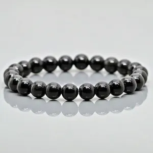 Pulsera Elástica de Cuentas de Obsidiana Negra Natural, Lisas y Redondas, Grado AAA, Joyería Curativa, Venta al Por Mayor - Product Image 2