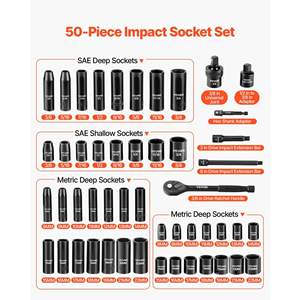 Set di 50 Bussole a Impatto da 3/8 Pollici, Profonde e Poco Profonde, 6 Punte, SAE/Metriche (5/16-22mm), Acciaio Cr-V, Barre di Prolunga 3-6, Modello D0100XFPT07 - Product Image 3