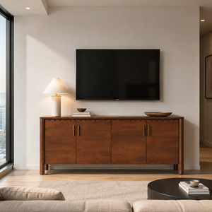Buffet en teck massif, meuble de rangement en bois, console de luxe pour la maison et l'hôtel - Product Image 1