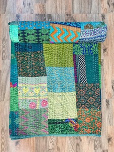 Beautifully Designed <b>Luxury</b> Handmade All-Season Organic Cotton Material Multi Color Vintage Kantha Quilt <b>Blanket</b> Bedding Set - Product Image 3