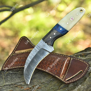 Cuchillo de Hoja Fija de Acero de Damasco con Espiga Completa, OEM/ODM, Venta al por Mayor, Personalizable, para EDC, Caza y Camping al Aire Libre, con Mango de Hueso de Camello y Madera - Product Image 5