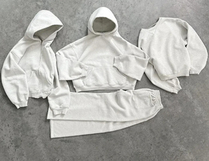 Unisex <b>White</b> Oversized Hooded Sweatshirt Set Solid Color Casual Fleece <b>Zip</b>-<b>Up</b> Pocket Design Regular Fit Winter Wear Cotton Front - Product Image 6