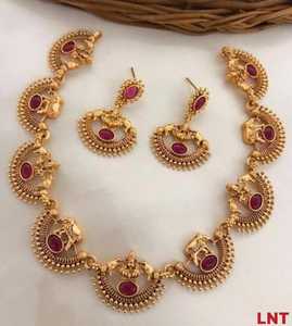 Ethnic Gold Plated Alloy Zircon Bezel Setting Laxmi Choker <b>Necklace</b> and Earring Set Antique Temple Jewelry for Women Wedding - Product Image 3