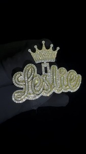 Elegant King Crown Cursive Latter <b>Pendant</b> HipHop Fine Jewelry 925 <b>Silver</b> Iced Out <b>Pendant</b> Custom Two Tone <b>Initial</b> Latter <b>Pendant</b> - Product Image 2