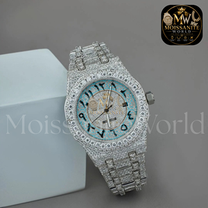 Montre analogique à quartz en verre blanc, mouvement arabe, diamant Moissanite D VVS, bracelet en acier inoxydable, luxe et mode, étanche 3 ATM - Product Image 3