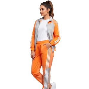 <b>Women's</b> Winter Orange & Grey Two Piece Breathable Tracksuit Set Striped Zip-Up <b>Jacket</b> & Jogger Pants Sportswear - Product Image 3