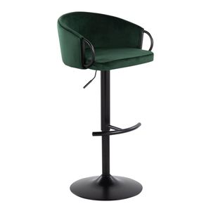Ensemble contemporain Claire de 2 tabourets de bar réglables en métal noir et velours vert avec repose-pieds pivotant et arrondi en forme de T - Product Image 2