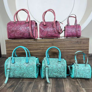 Handcrafted Turquoise Tooled Leather 3-Piece <b>Travel</b> Duffle <b>Set</b> Premium Cow Leather Overnight & Weekender Unisex Speedy Bag <b>Set</b> - Product Image 5
