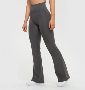 Mid Elastic <b>Flared</b> Leg Yoga <b>Leggings</b> Full Length Solid Color Seamless Stretch Simple Quick Dry Breathable Women's Fitness Wear - Product Image 6