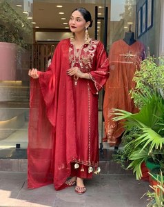 Designer Chanderi <b>Silk</b> <b>Kurta</b> Set with Heavy Embroidery & Dupatta – Premium Traditional Outfit - Product Image 2