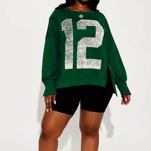 Maillot de football américain oversize streetwear pour femme, manches longues, tissu uni, imprimé numéro vintage, haut décontracté - Product Image 4