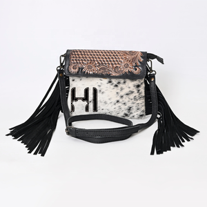 Vintage Cowhide Suede Mini Crossbody Bag | Hand Carved Leather Shoulder Bag | Adjustable Strap Zipper Purse - Product Image 1