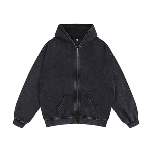 Sweat-shirt à capuche zippé noir pour homme, coupe classique, couleur unie, décontracté, pour l'automne, en molleton tricoté avec poches - Product Image 2