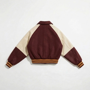 Veste varsity en laine bordeaux avec manches en cuir crème |   Blouson bomber classique style Letterman |   Étiquette privée personnalisée OEM - Product Image 2