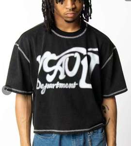 High Street Reverse Stitch Distressed Front Logo Cropped Oversized T-Shirt <b>Y2K</b> Hip Hop Short Sleeve <b>Top</b> Eco-Friendly Breathable - Product Image 1