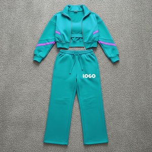 Custom logo Distressed Full Zip up Pullover Towel <b>Embroidery</b> Tracksuit 2 Pieces Cozy Sweatpants and Cropped Hoodie <b>Set</b> for Women - Product Image 6