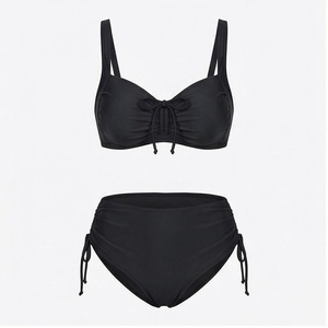 Ensemble bikini 2 pièces noir pour femme avec détail cordon de serrage, bas taille haute et haut push-up - Product Image 1
