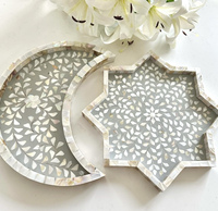 Plateau de luxe moderne personnalisé de haute qualité, fait main, écologique, résistant au lave-vaisselle, motif croissant de lune étoilé en nacre, pour l'Aïd du Ramadan