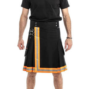 Bande réfléchissante orange de sécurité, kilt utilitaire noir pour pompiers, kilt de travail tactique 100% coton pour hommes - Product Image 2