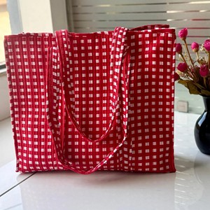 Sac fourre-tout en toile à motif gingham rouge, ouvert en dessus, sac de shopping tendance pour femmes, toutes saisons, réutilisable, écologique - Product Image 6