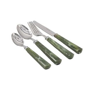 Elegant Green <b>Marble</b> Handle Stainless Steel Flatware <b>Set</b> High Mirror Polish Dishwasher Safe Wedding Party Use - Product Image 1
