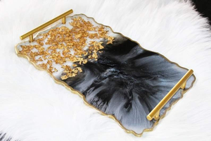 Bandeja de Servir de Resina Rosa Art Deco 100% Hecha a Mano con Asa para Uso en el Hogar, Cocina y Restaurante, para Bodas y Eventos - Product Image 2