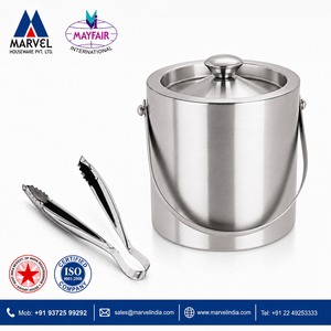 Double Wall Chrome Finish Stainless Steel <b>Ice</b> Bucket Lid <b>Ice</b> Tongs 2L Capacity Solid Pattern American Style Party Occasions - Product Image 3