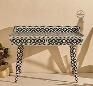 Traditional Bone Inlay Console <b>Table</b> Featuring Fine Artisan Work And Functional Design For Luxury Entryway Decoration - Product Image 2