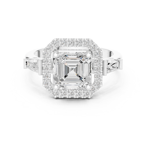 Anillo de oro blanco macizo de 14k con certificado GRA, con diamantes cultivados en laboratorio de corte Asscher y Baguette, anillo de compromiso y boda con halo para mujer - Product Image 4