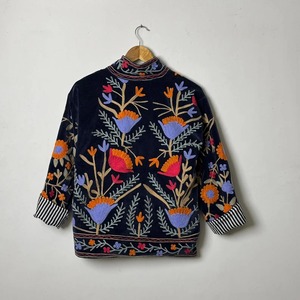 Veste bohème à fermeture éclair brodée de fleurs, col mandarin, manches longues, grande taille, vêtements d'extérieur pour femmes, vêtements d'automne - Product Image 3