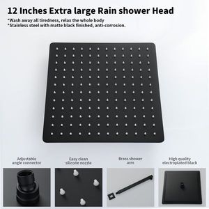 Set Rubinetto Doccia Vasca da Bagno Maschio NPT in Ottone Massiccio, Sistema Doccia a Pioggia Nero Opaco da 12 Pollici, Rubinetto Vasca a Cascata Nichelato con Getto Spray - Product Image 6