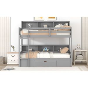 Letto a Castello Singolo Grigio con Scaffali Integrati e Cassetto Portaoggetti, Letti per Bambini con Comodità ed Efficienza Spaziale - Product Image 5