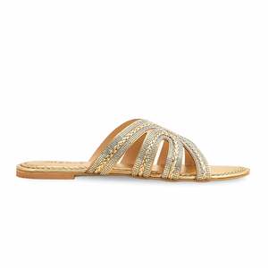 Sandales à talon de fantaisie FN7937 dorées pour femme Style pantoufle - Product Image 4