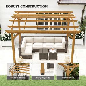 Pergola Moderna in Legno 3x3,6m con Tetto Arcuato Marrone Scuro, Gazebo da Esterno con Traliccio per Piante Rampicanti - Product Image 6