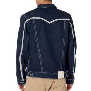 Veste en jean bleu foncé pour homme avec surpiqûres blanches Coupe classique Veste décontractée à boutons devant Vêtement d'automne - Product Image 2