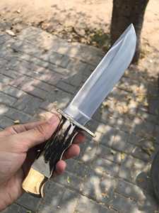 Cuchillo de caza Drop Point con hoja de acero de Damasco y mango de asta de ciervo, cuchillo de supervivencia para exteriores - Product Image 4
