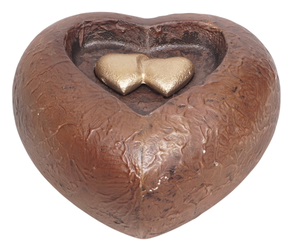 Heart Shape American Style Cremation Urn BROWN TEXTURE Color with Gold Hearts Customizable Designs for Adult - Product Image 1