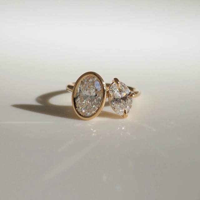 Lab Grown Diamond Toi Et Moi Luxury Engagement Ring with Customizable Oval Cut Yellow Gold and Fine Jewelry