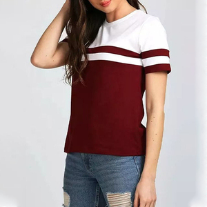 T-shirt décontracté pour femme à col rond, coupe ajustée, imprimé écossais unique, manches courtes, écologique, vente en gros - Product Image 6