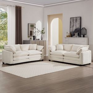 Set di Divani Moderni in Tessuto a 2 Posti per Soggiorno, Seduta Profonda con 8 Cuscini, Rivestimento Leggero e Elegante, Divani in Due Pezzi - Product Image 2