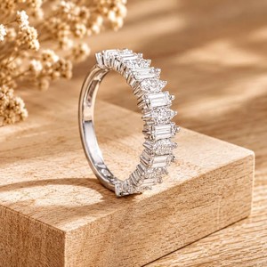 Bague de mariage en or massif 10K/14K/18K certifiée IGI, diamant de laboratoire taille baguette et marquise, couleur DEF, clarté VVS/VVS2, certifiée IGI - Product Image 4