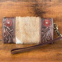 Dompet tangan ukir kulit sapi, keluaran baru dompet gelang kulit sapi multifungsi kulit Barat mewah wanita