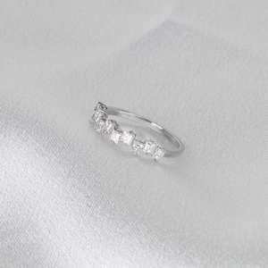 Moissanite Princess Cut Half Eternity Band <b>Ring</b> Original <b>925</b> <b>Silver</b> With Party Gift Fine Stackable Surprise Jewelry For Partners - Product Image 4