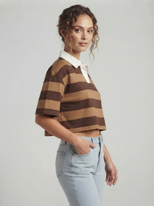 Polo court pour femme, manches courtes, décontracté, coupe ample, en coton, style boxy - Product Image 5