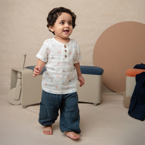 Organic Muslin Short Sleeve Henley T-Shirt Jogger <b>Set</b> <b>Cot</b> Candy Printed Little Sailor Romper for Baby 18-24 Months Summer - Product Image 6