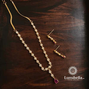 Antique Gold Plated Bridal Necklace Set with Cubic Zirconia - Product Image 1