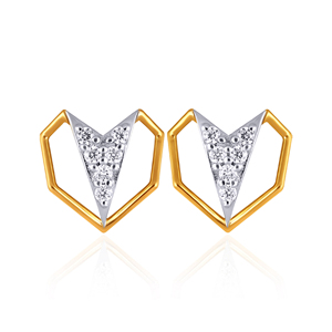 Elegantes Pendientes de Diamantes Facetados en Forma de Corazón, Oro Amarillo de 14K, Corte Triangular, Diamantes Naturales, Diseño Minimalista para Mujer - Product Image 3