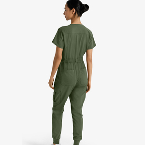 Offre Spéciale – Tenue d'Infirmière Femme Personnalisée, Manches Courtes, Col Rond, Coupe Ajustée, Multi-Poches, Extensible, Fermeture Éclair Intégrale, Tissu Épais - Product Image 4